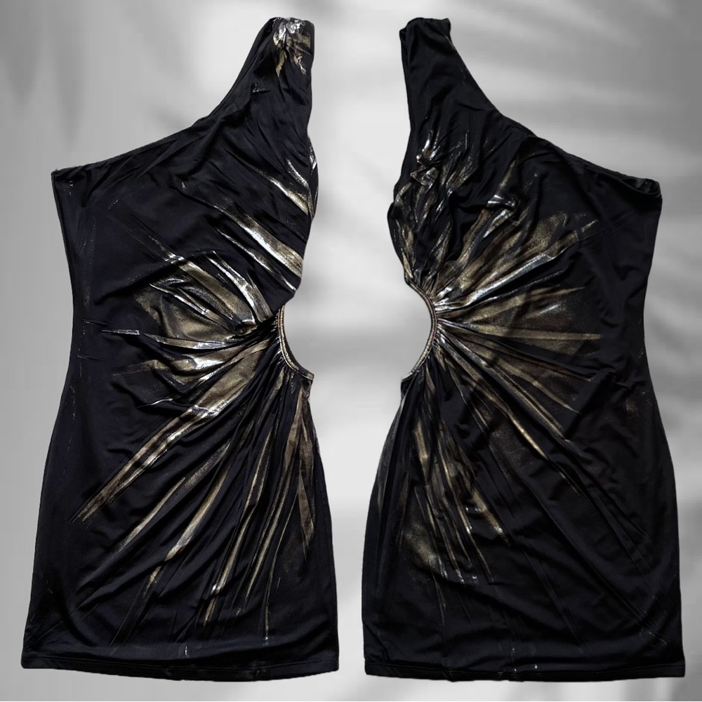 One Shoulder Black & Silver Mini Dress